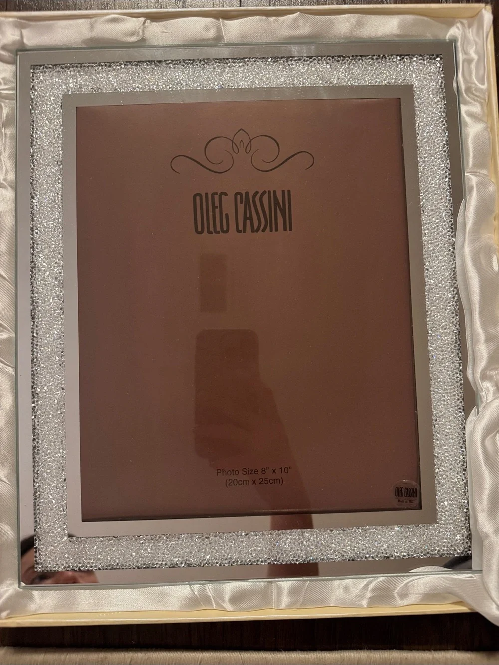 Oleg Cassini Silver Glitter and Chrome Accent Picture Frame